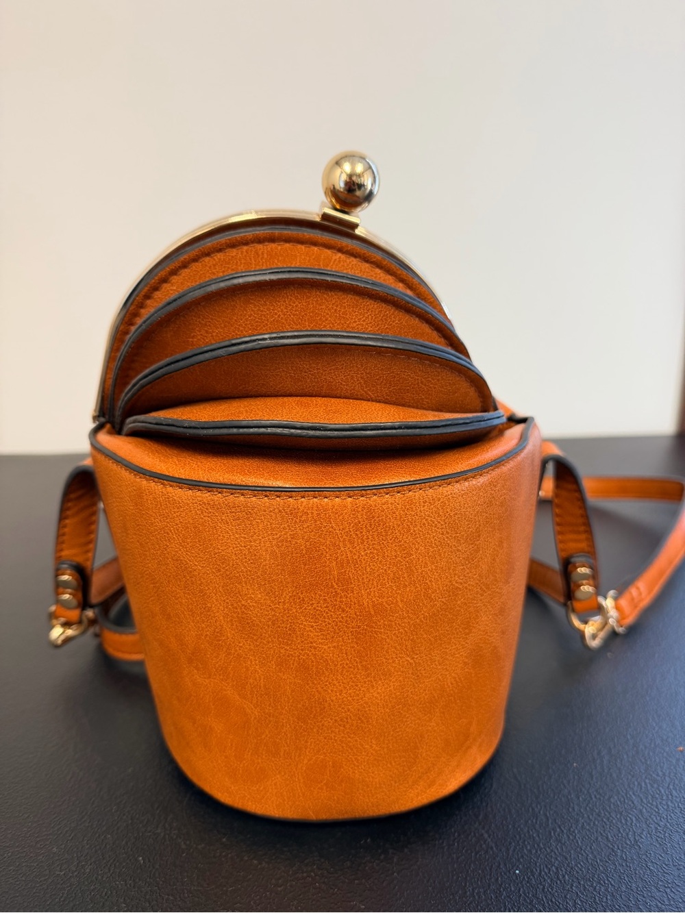 Structured Orange Crossbody Bag with Kiss-Lock Closure - Accordion top